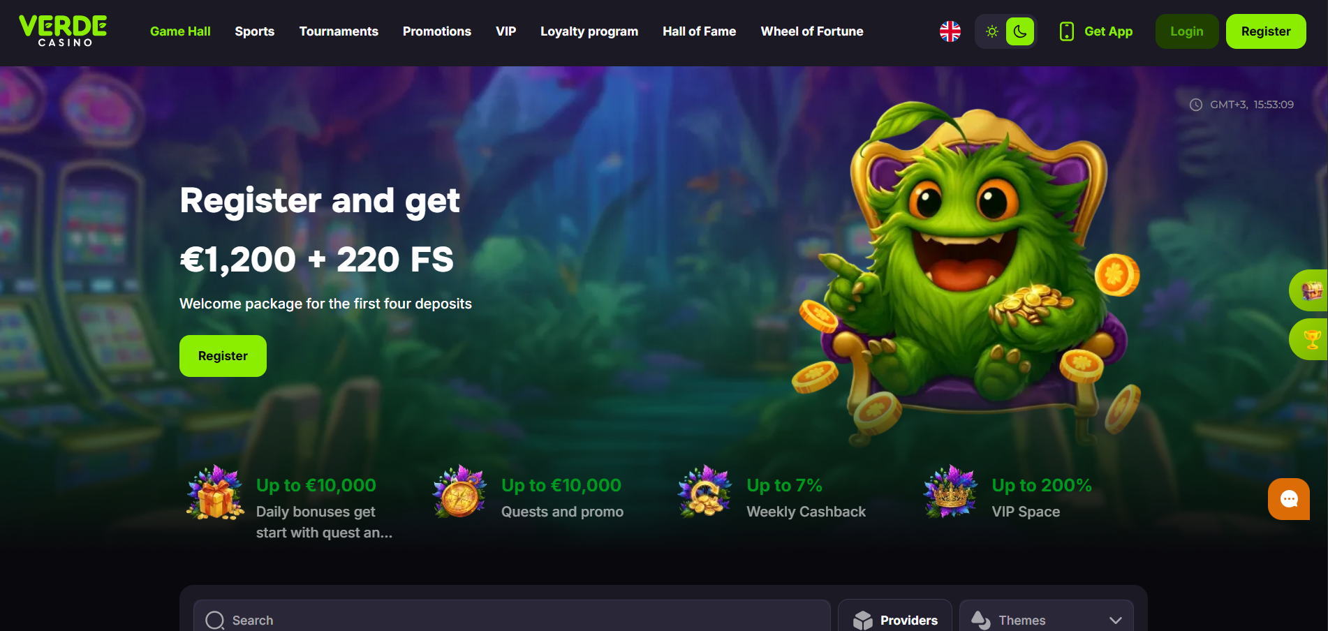 Screenshot of the Verde Casino website